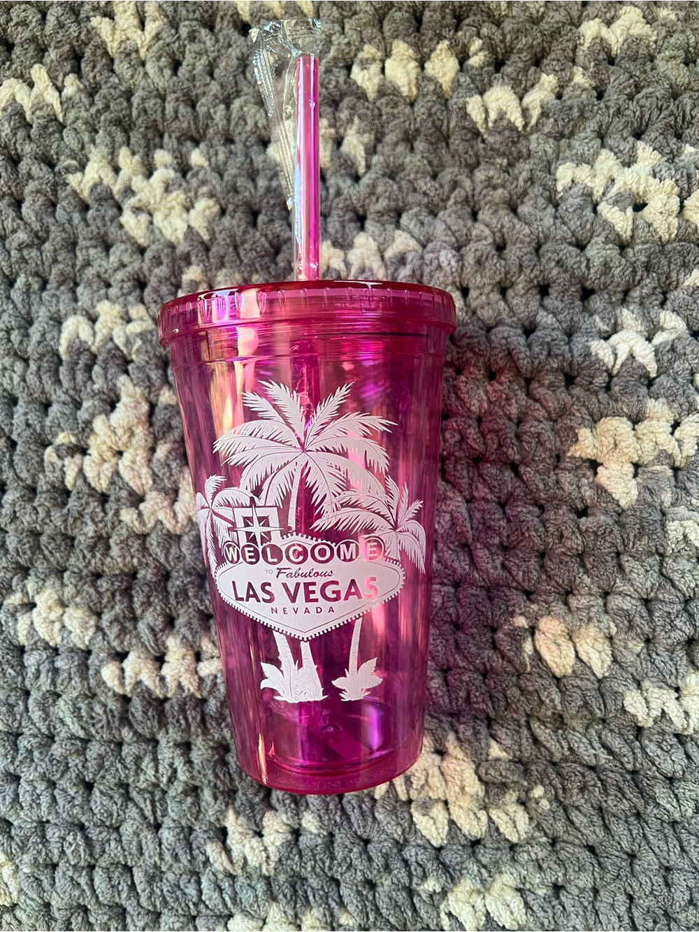 Pink Las Vegas Double-Wall Tumbler with Straw